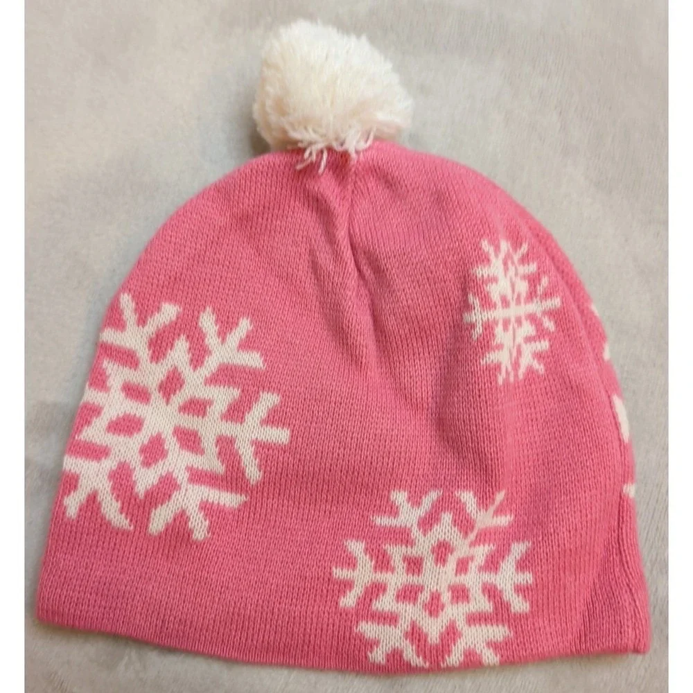 Pacific‎ Trail Pink Snowflake Beanie Pom Hat Kids 7-14 Acrylic Winter